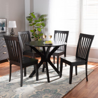 Baxton Studio Zora-Dark Brown-5PC Dining Set Zora Modern and Contemporary Dark Brown Finished Wood 5-Piece Dining SetD